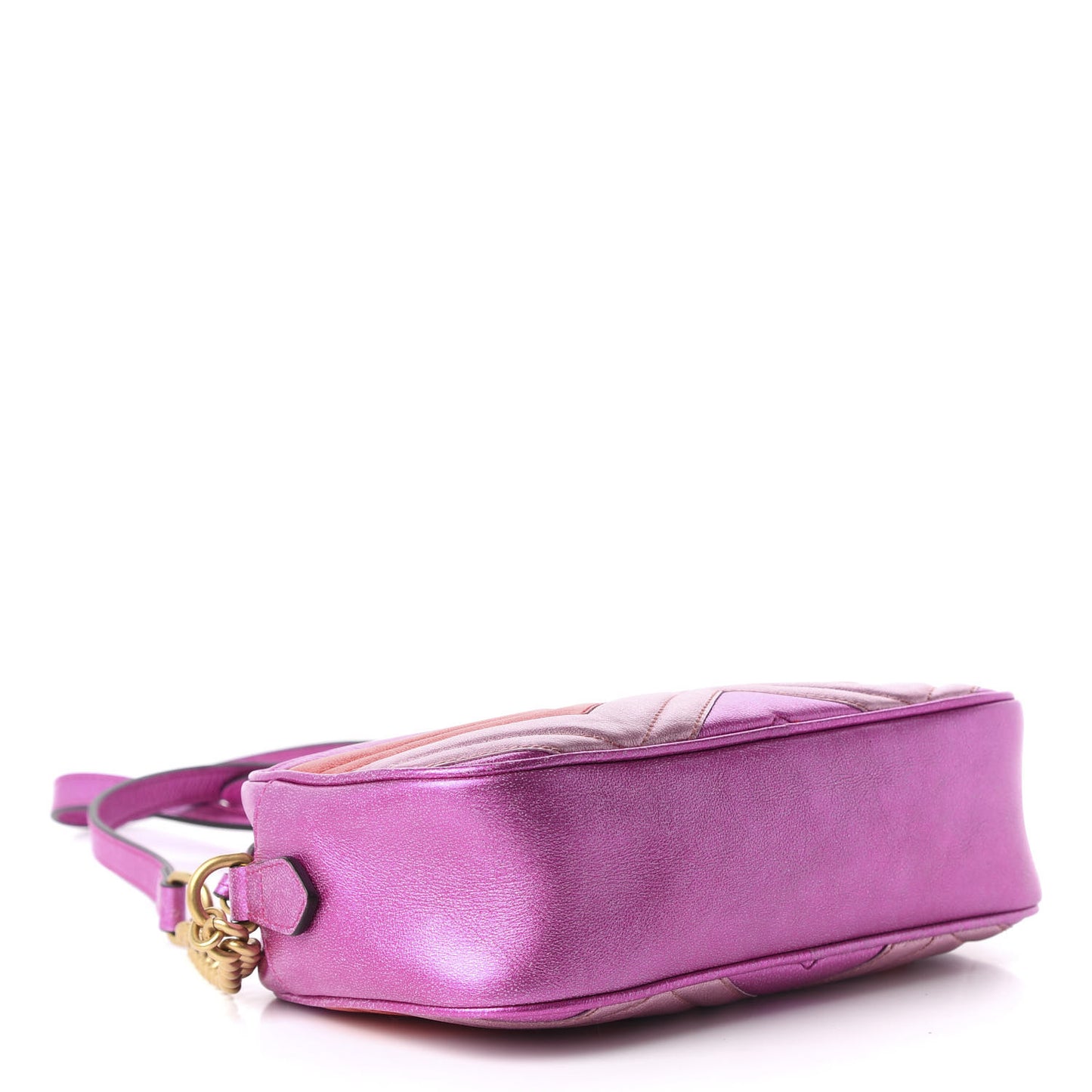 Laminated Nappa Matelasse Small GG Marmont Chain Shoulder Bag Fuxia Rosso Rosa