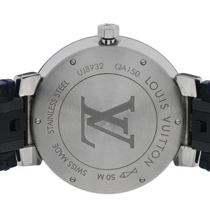 Louis Vuitton Stainless Steel Monogram 38mm Tambour Slim Quartz Watch Blue 4 of 4