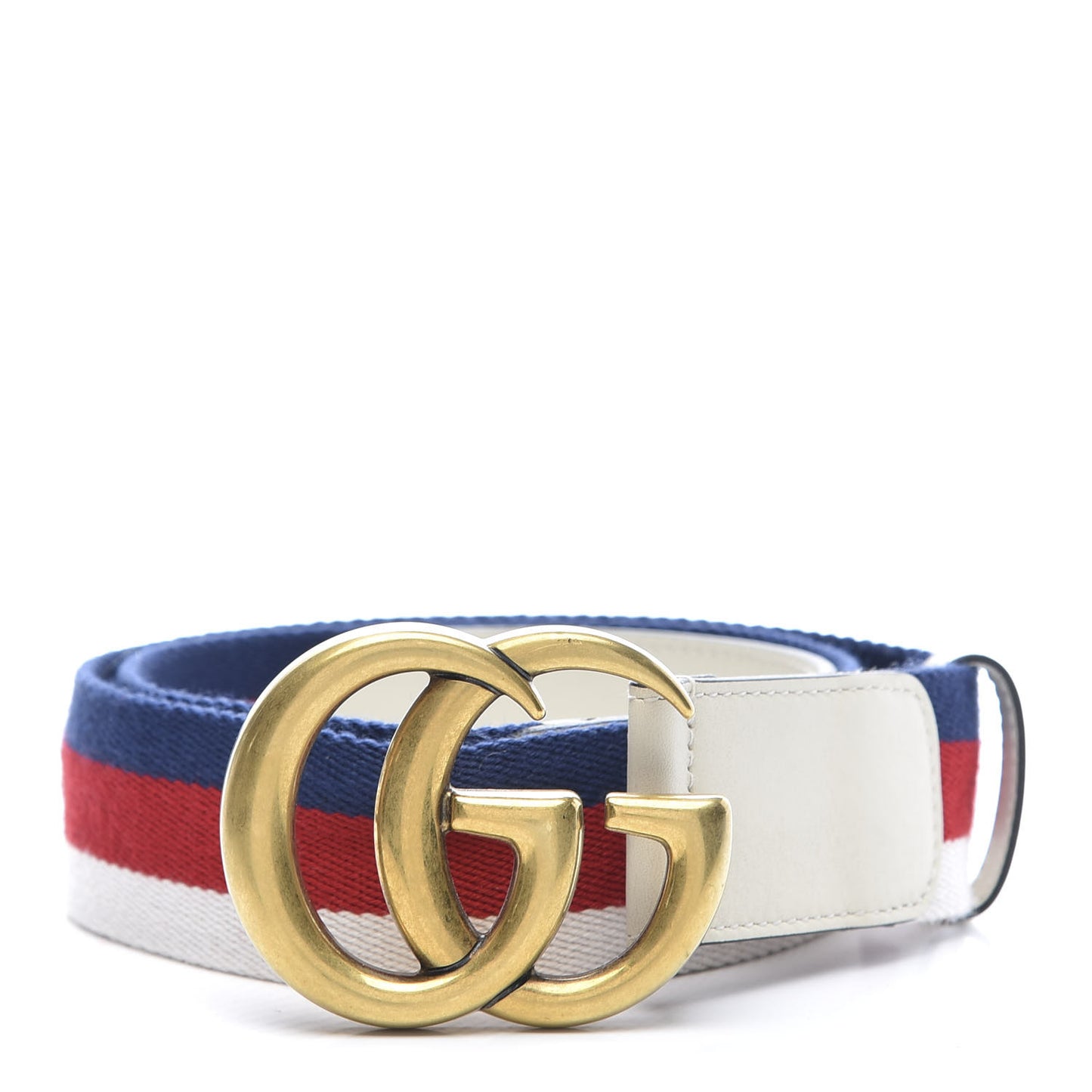 Nylon Calfskin Sylvie Web Double G 40mm Belt 95 38 Mystic White Hibiscus Red Maritime