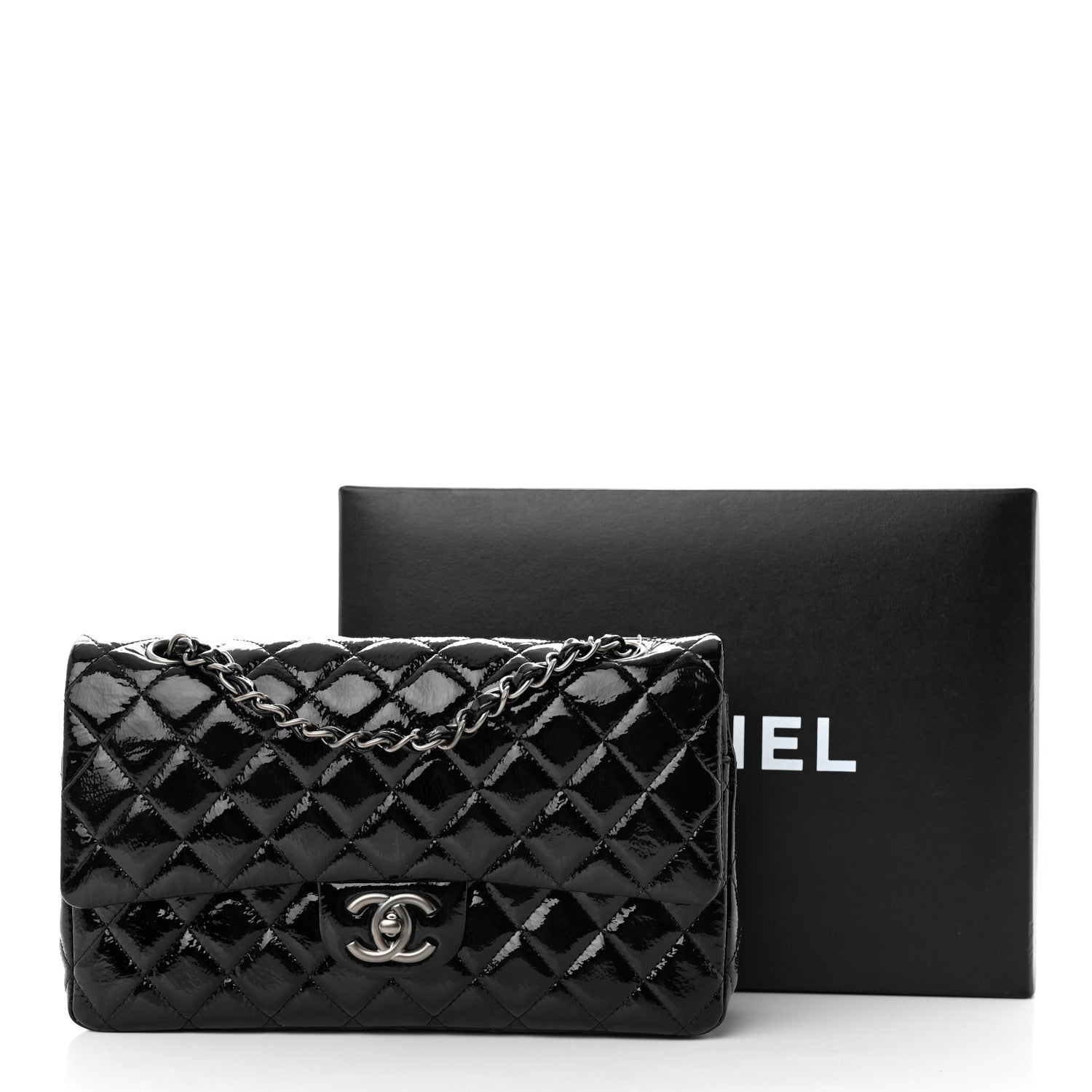 Chanel Crumpled Patent Quilted Medium Double Flap Black 14 of 14