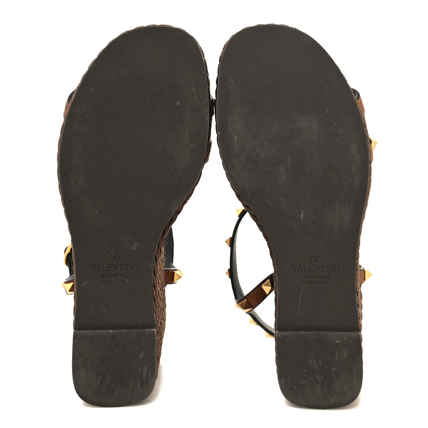 Calfskin Rockstud Torchon Espadrille 25/115mm Wedge Sandals 39 Cuoio