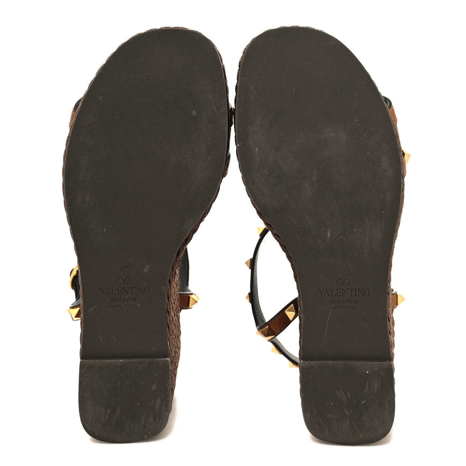 Valentino Garavani Calfskin Rockstud Torchon Espadrille 25/115mm Wedge Sandals 39 Cuoio 5 of 10