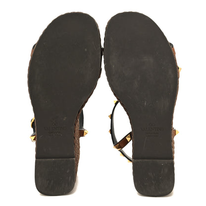 Valentino Garavani Calfskin Rockstud Torchon Espadrille 25/115mm Wedge Sandals 39 Cuoio 5 of 10