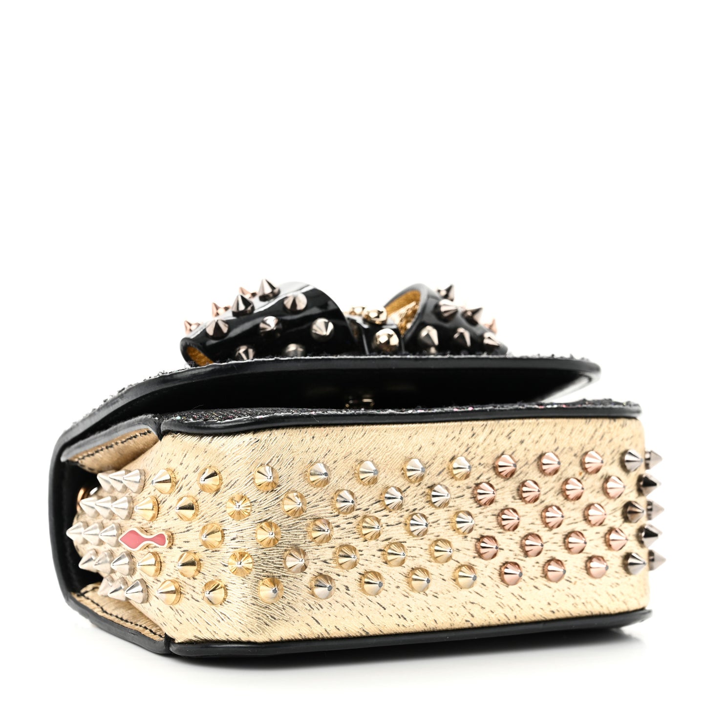 Glitter Calfskin Spikes Sweety Charity NV Crossbody Gold