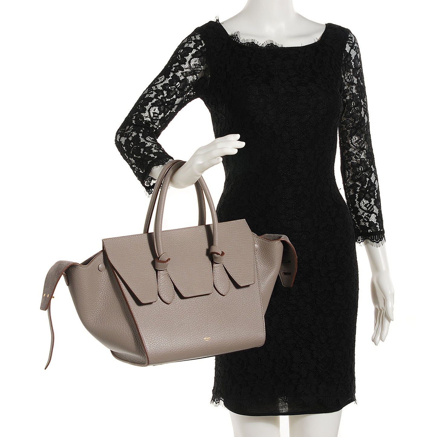 Crisped Calfskin Mini Tie Tote Medium Grey