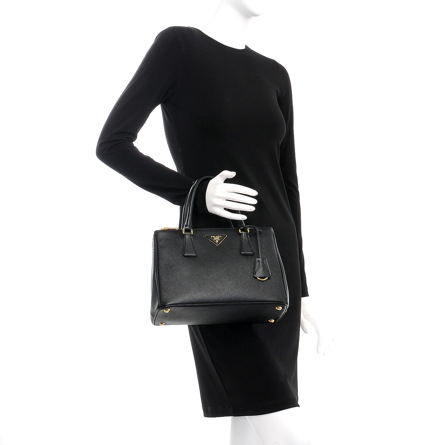 Saffiano Mini Galleria Double Zip Tote Black