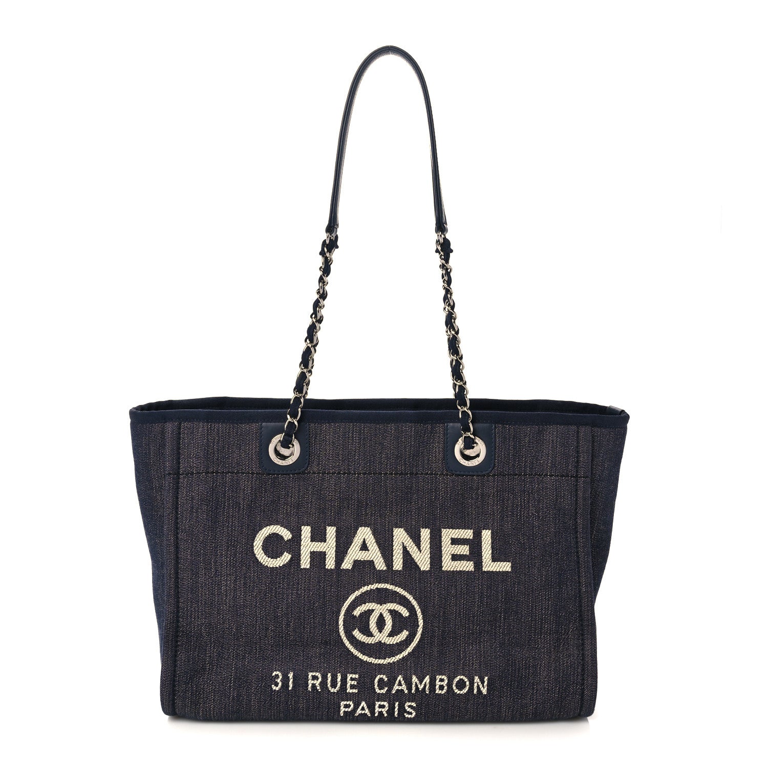 Chanel Denim Small Deauville Tote Dark Blue 1 of 9