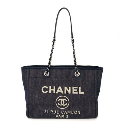 Chanel Denim Small Deauville Tote Dark Blue 1 of 9