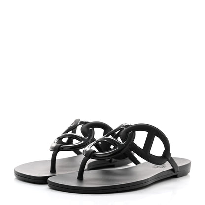 Hermes Rubber Womens Egerie Sandals 37 Black 3 of 9