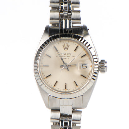 Rolex Stainless Steel 18K White Gold 26mm Oyster Perpetual Date Watch Silver 6917 1 of 5