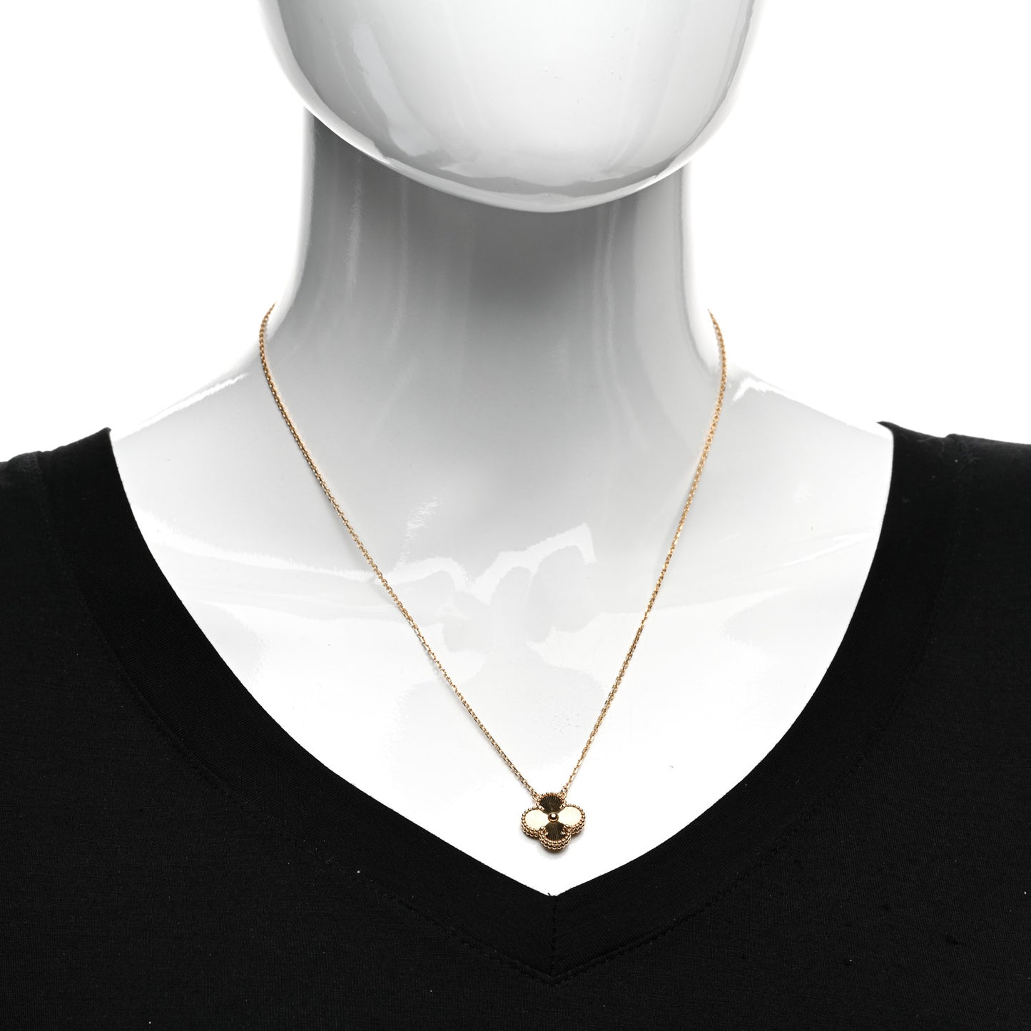 18K Yellow Gold Guilloche Vintage Alhambra Pendant Necklace