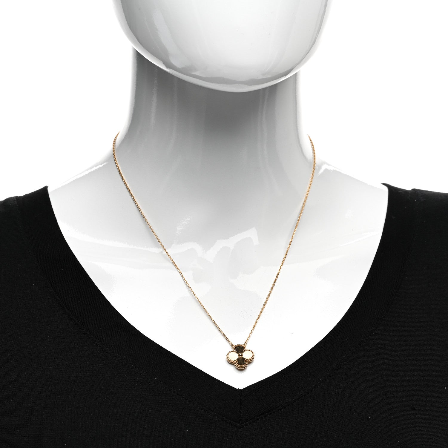 Van Cleef & Arpels 18K Yellow Gold Guilloche Vintage Alhambra Pendant Necklace 2 of 6