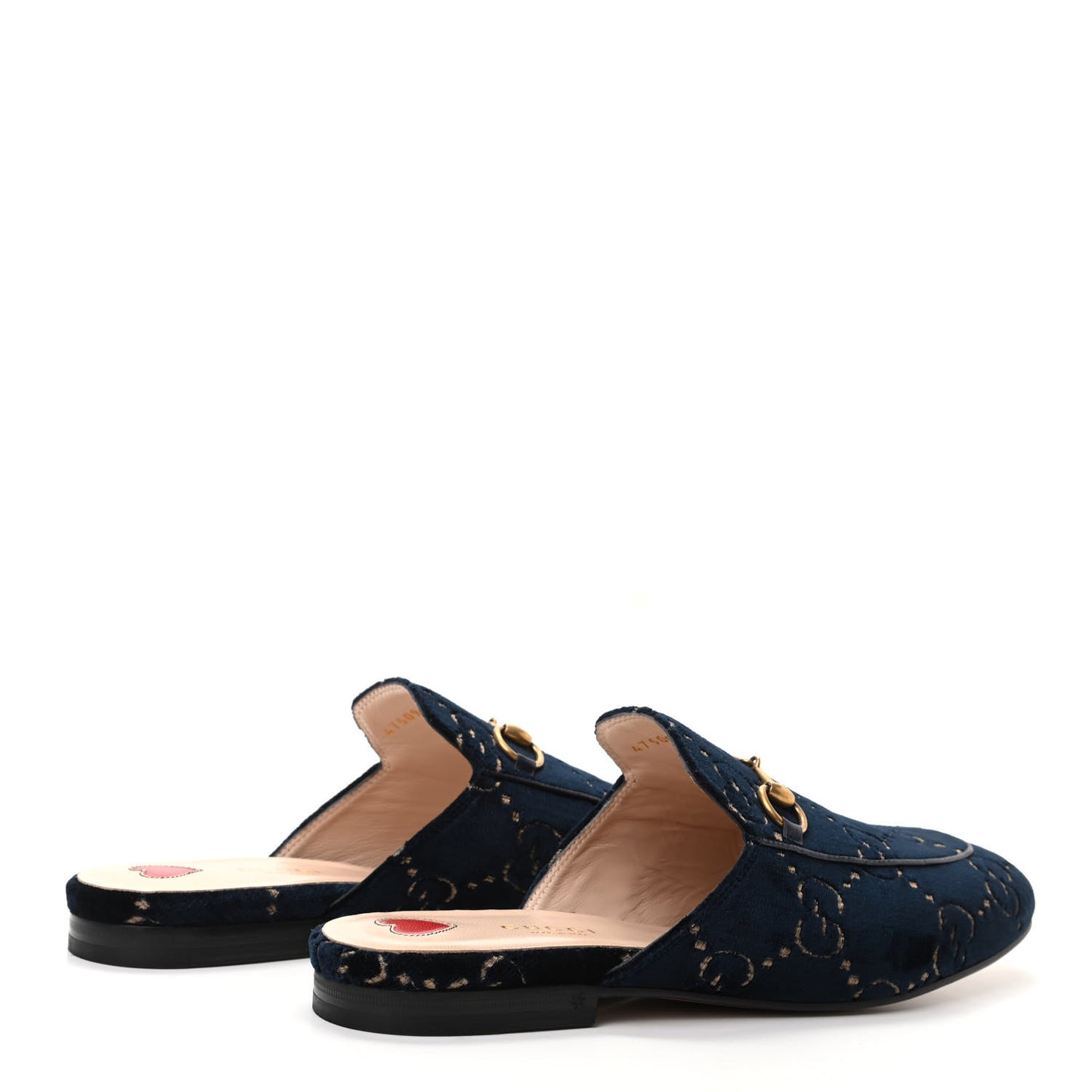 Velvet GG Monogram Womens Princetown Slippers 38.5 Blue Beige