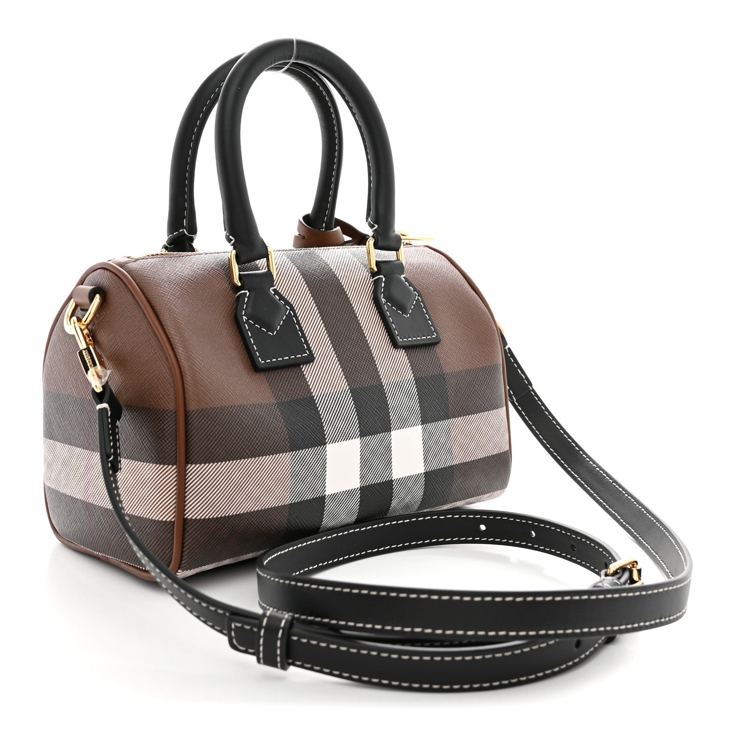 Burberry E-canvas Check Mini Bowling Bag Dark Birch Brown 3 of 9