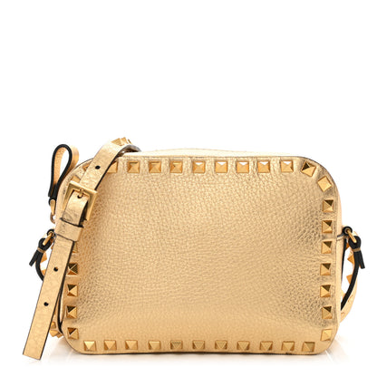 Valentino Garavani Metallic Pebbled Calfskin Rockstud Camera Crossbody Bag Gold 1 of 9