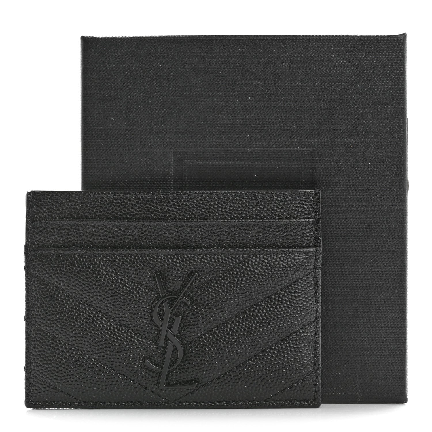 Saint Laurent Grain De Poudre Matelasse Chevron Monochrome Monogram Credit Card Case Black 8 of 8