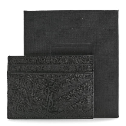Saint Laurent Grain De Poudre Matelasse Chevron Monochrome Monogram Credit Card Case Black 8 of 8