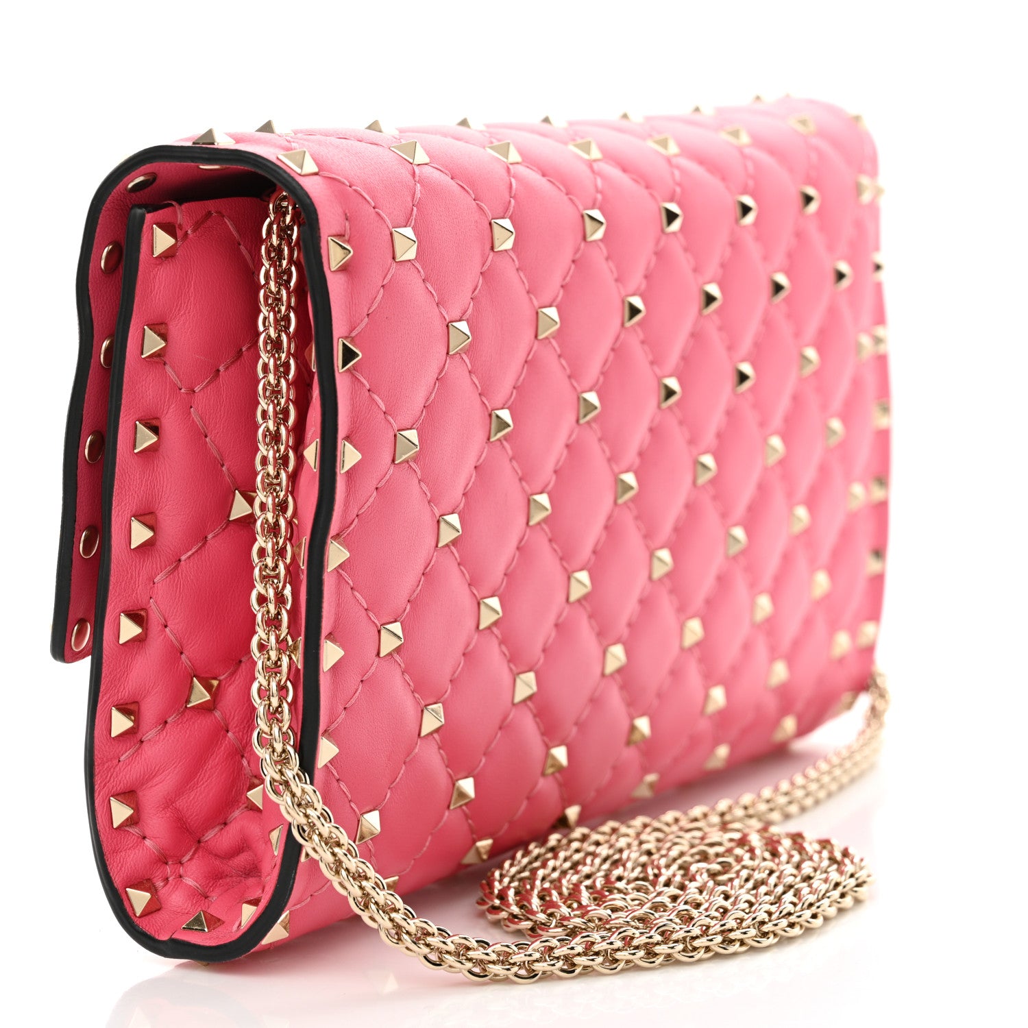 Valentino Garavani Nappa Rockstud Spike Wallet On Chain Shadow Pink 3 of 10
