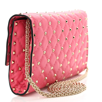 Valentino Garavani Nappa Rockstud Spike Wallet On Chain Shadow Pink 3 of 10