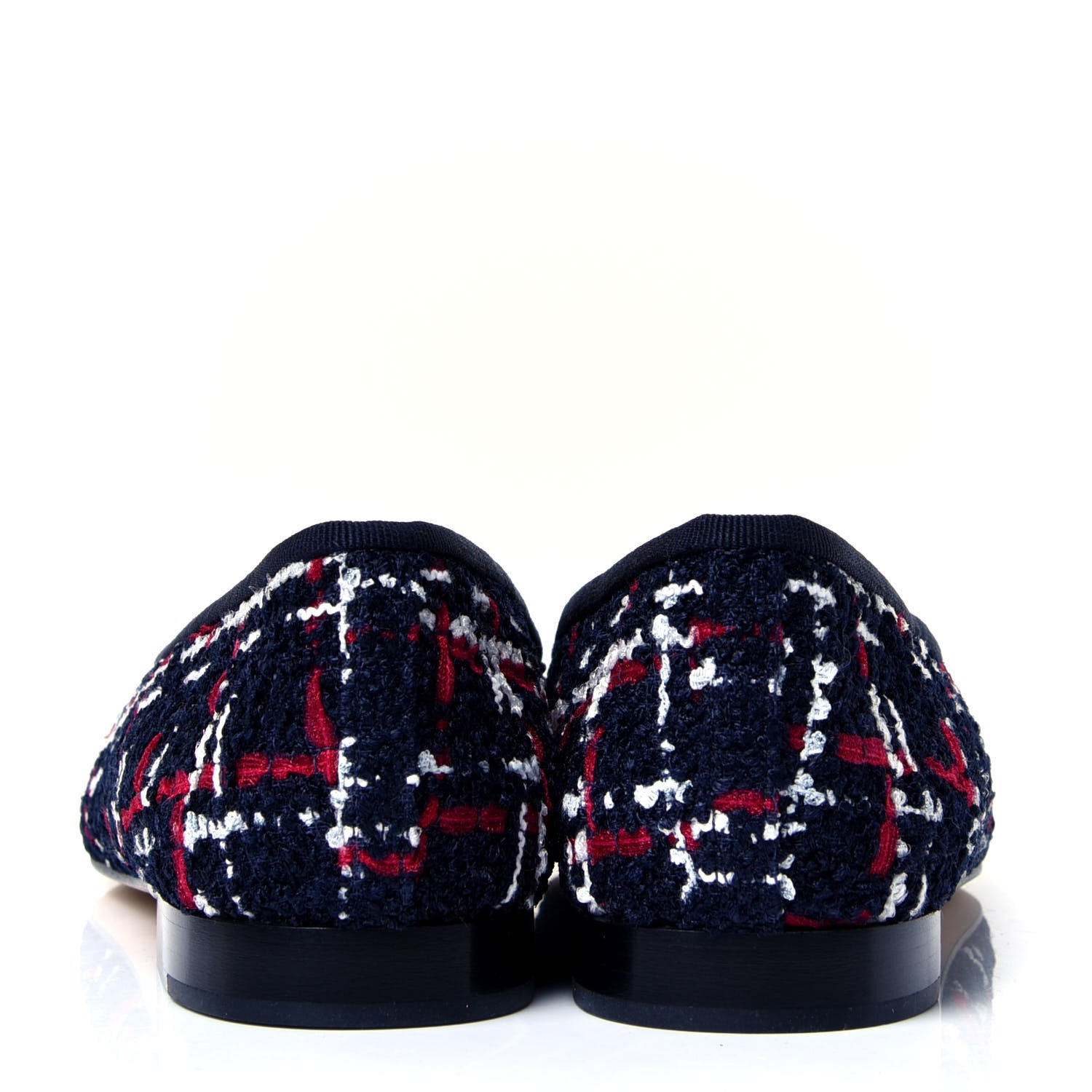 Chanel Tweed Grosgrain Cap Toe Ballerina Flats 38.5 Navy Blue Red Black 4 of 6