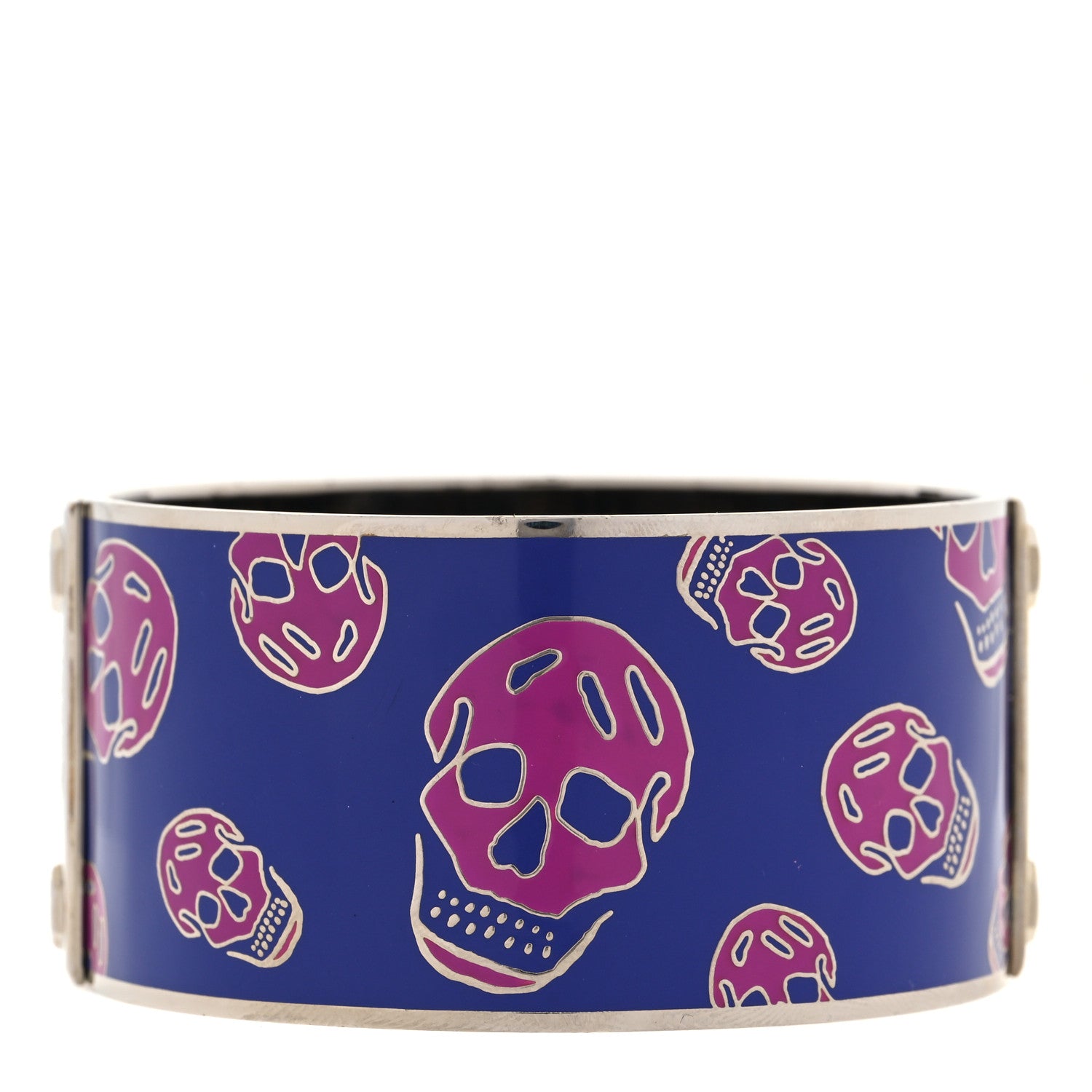 Alexander McQueen Enamel Skull Wide Bangle Bracelet Blue Pink 3 of 8