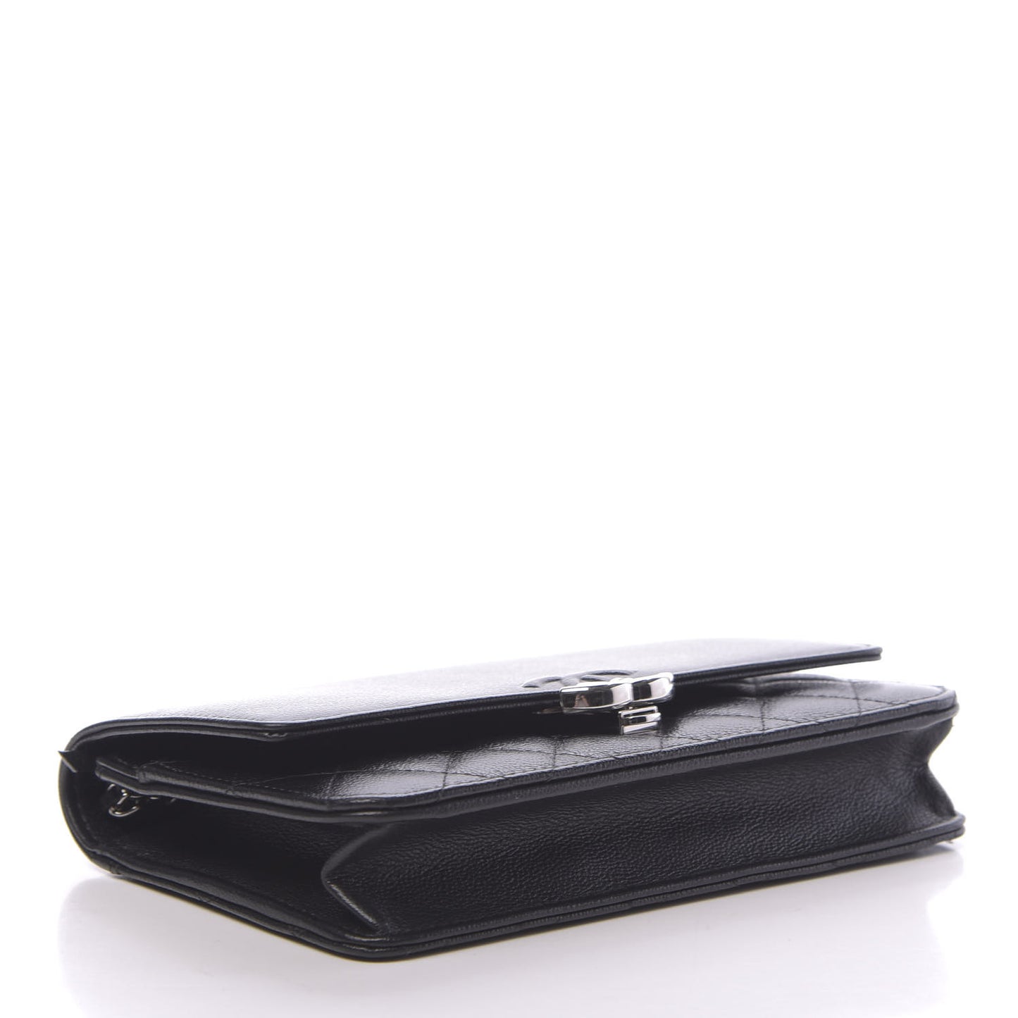 Grained Calfskin Quilted CC Box Wallet On Chain WOC Black