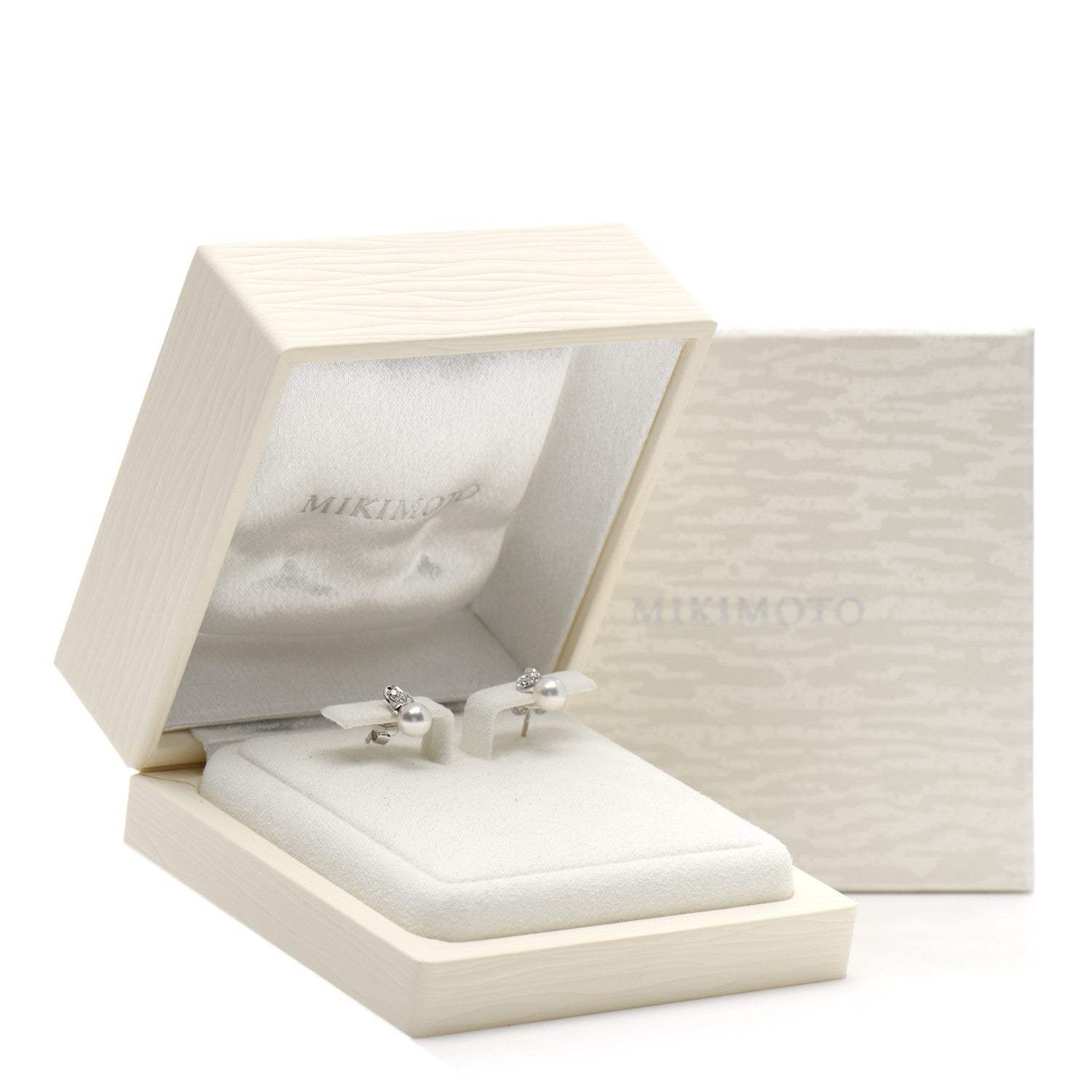 Mikimoto 18K White Gold Diamond Akoya Pearl 5mm Heart Earrings 5 of 5