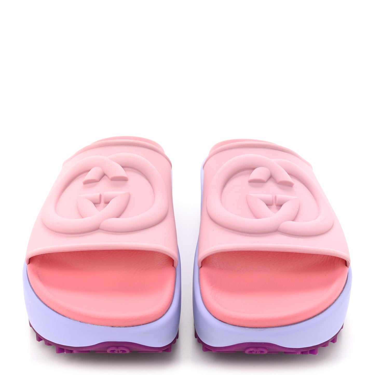 Soft Rubber Womens Interlocking G Platform 42mm Slide Sandals  38 Sugar Pink