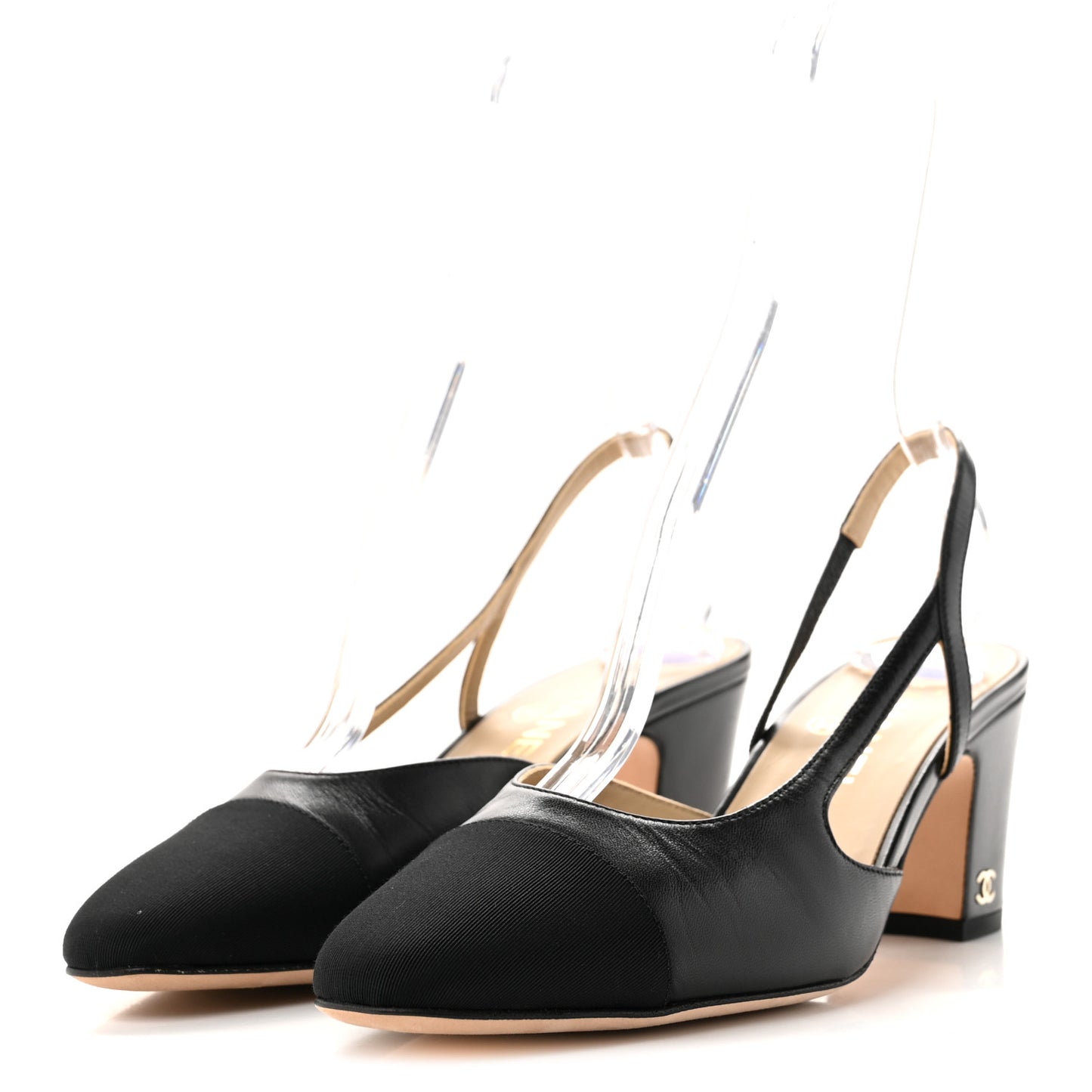Lambskin Grosgrain Cap Toe CC Slingback Pumps 39 Black