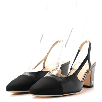 Chanel Lambskin Grosgrain Cap Toe CC Slingback Pumps 39 Black 4 of 10