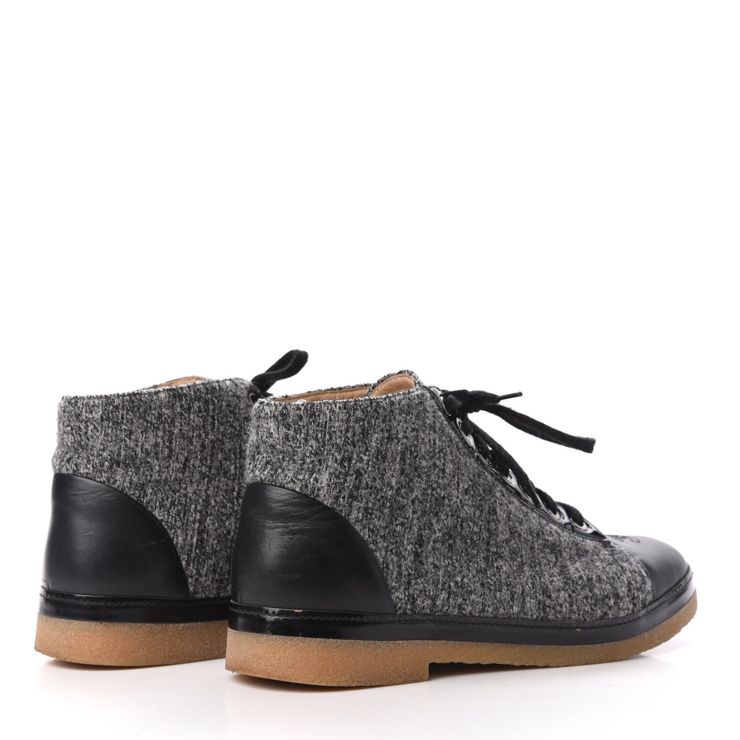 Tweed Patent Lambskin High Top Sneakers 39 Black Grey