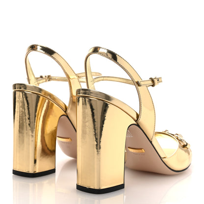 Gucci Metallic Nappa Horsebit Cross Strap 95mm Sandals 38 Gold 5 of 10