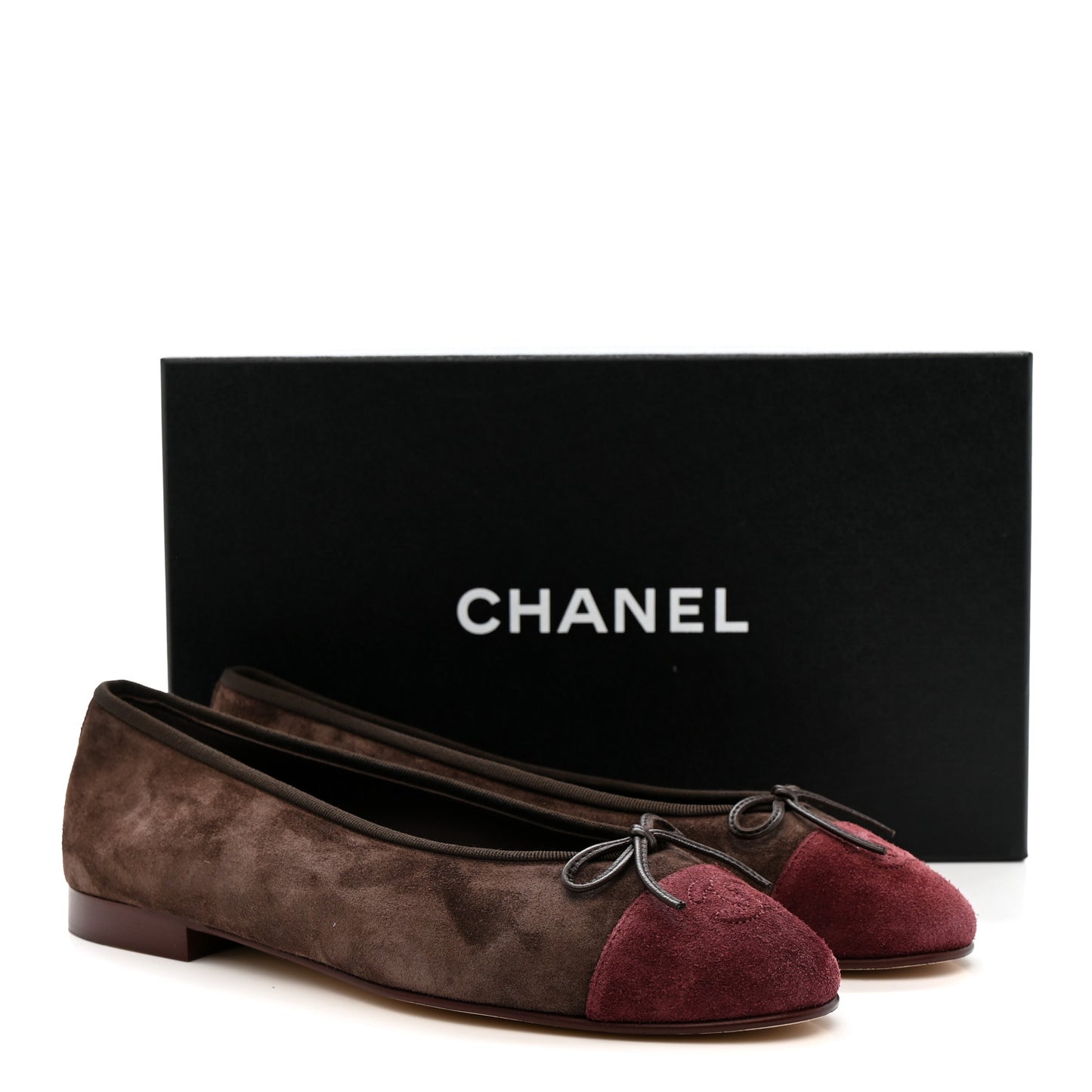 Suede Calfskin Cap Toe CC Ballerina Flats 40 Dark Brown Burgundy