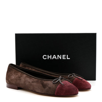 Chanel Suede Calfskin Cap Toe CC Ballerina Flats 40 Dark Brown Burgundy 9 of 9
