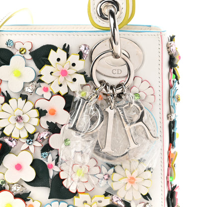 Christian Dior Calfskin Beaded Floral Embroidered Mini Lady Dior White Multicolor 7 of 9
