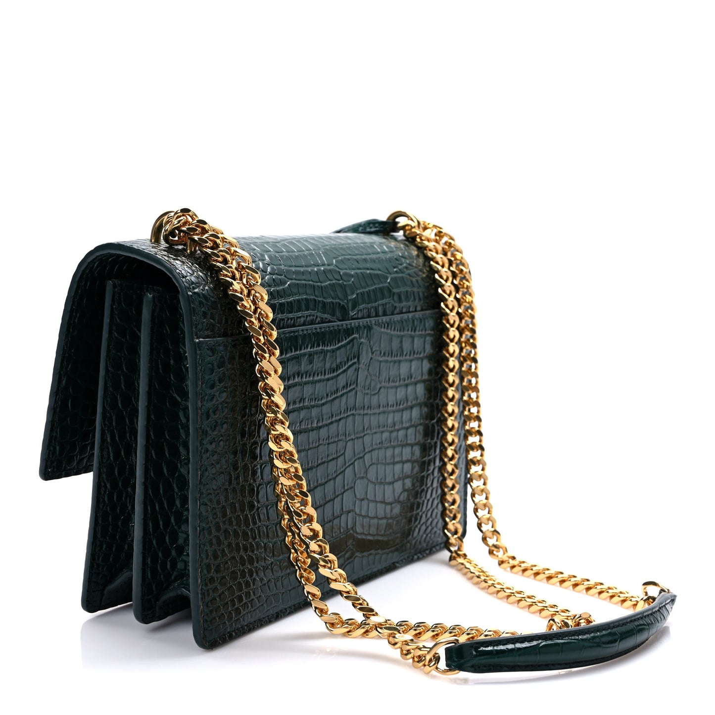 Calfskin Crocodile Embossed Medium Monogram Sunset Dark Mint