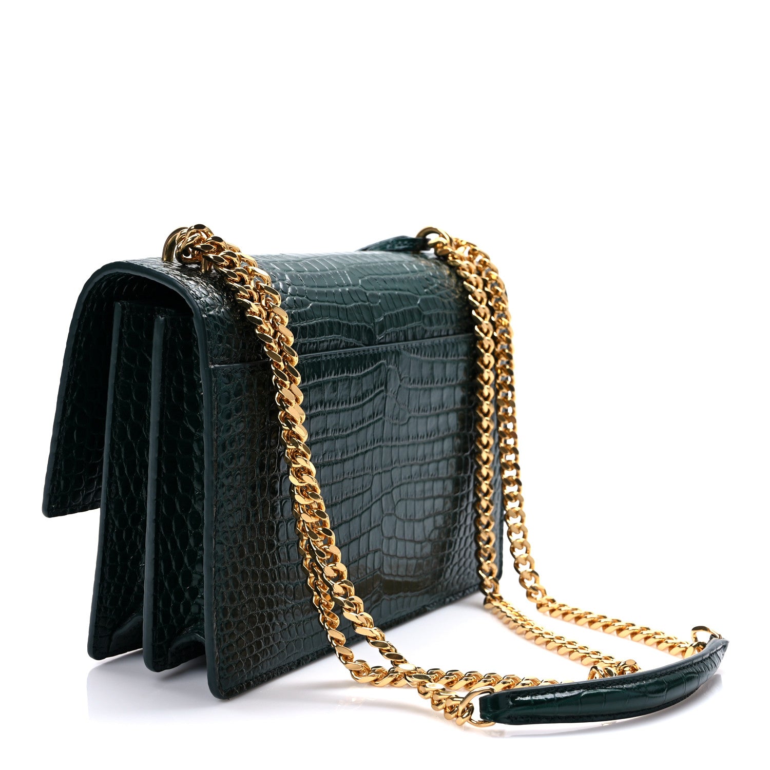 Saint Laurent Calfskin Crocodile Embossed Medium Monogram Sunset Dark Mint 2 of 7