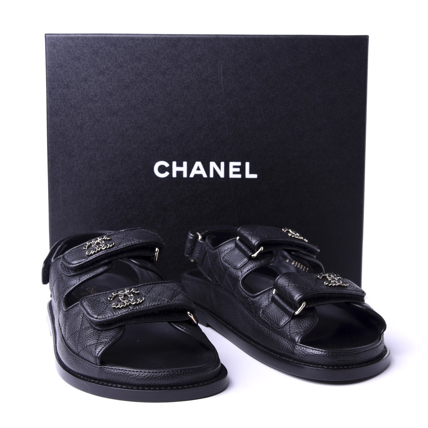 Grained Calfskin Velcro Dad Sandals 36 Black