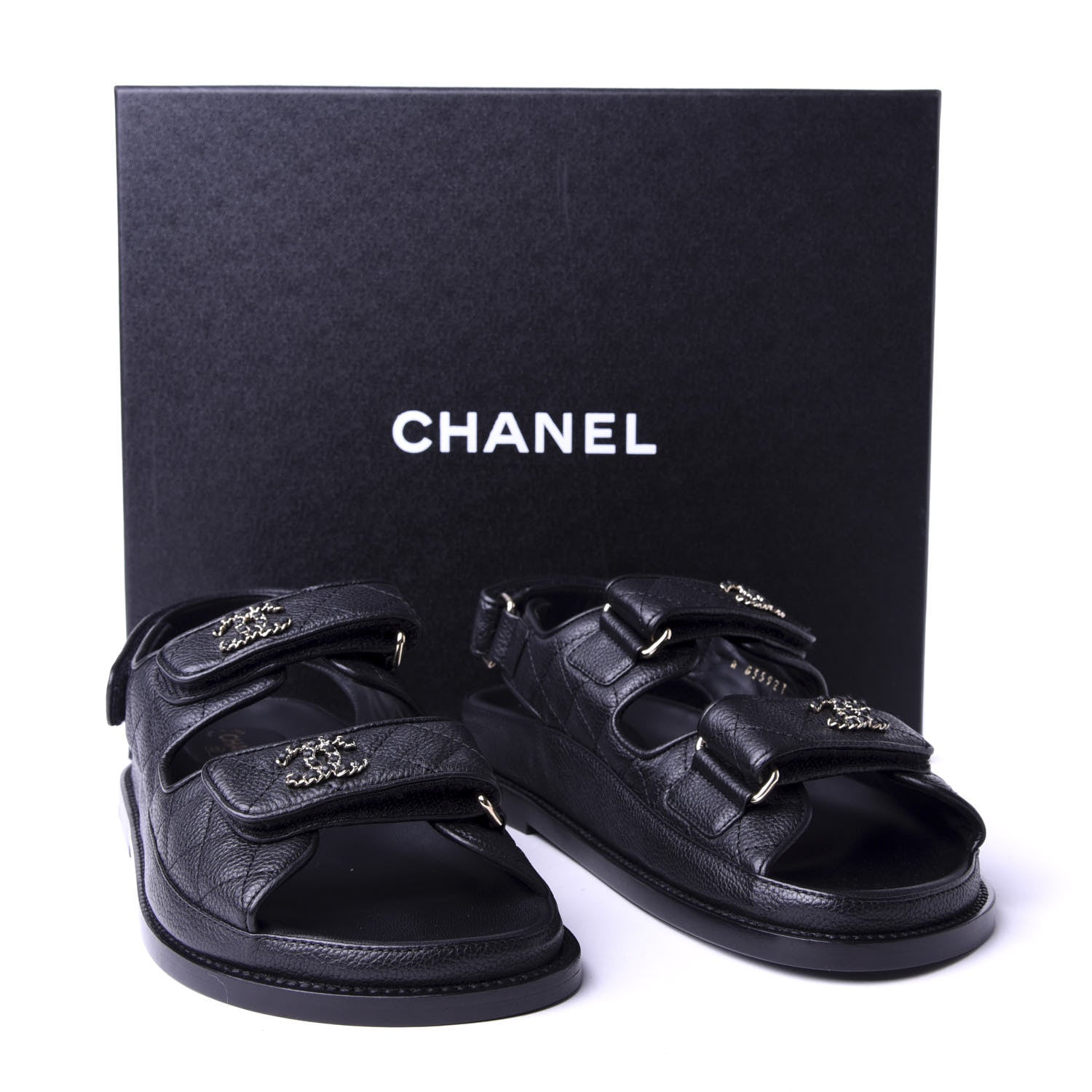 Chanel Grained Calfskin Velcro Dad Sandals 36 Black 10 of 10