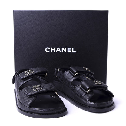 Chanel Grained Calfskin Velcro Dad Sandals 36 Black 10 of 10