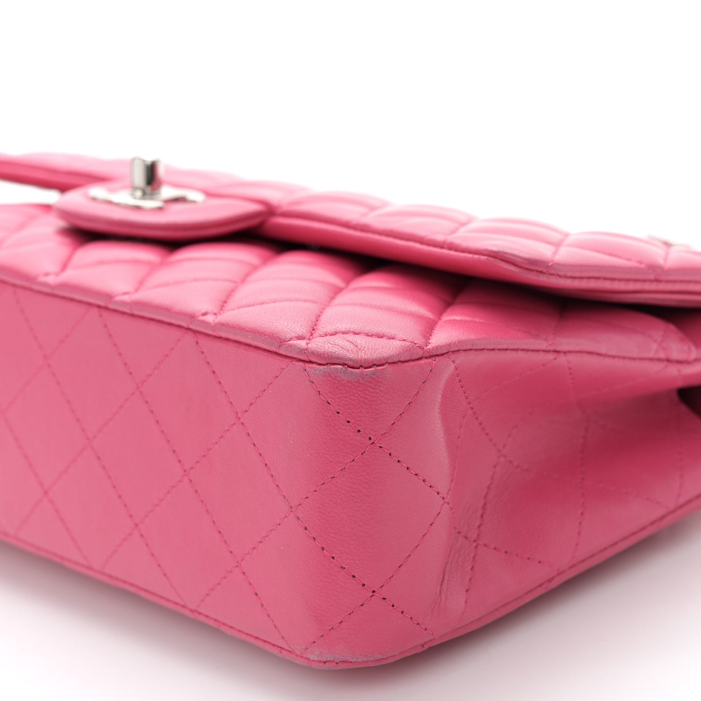 Lambskin Quilted Medium Double Flap Dark Pink