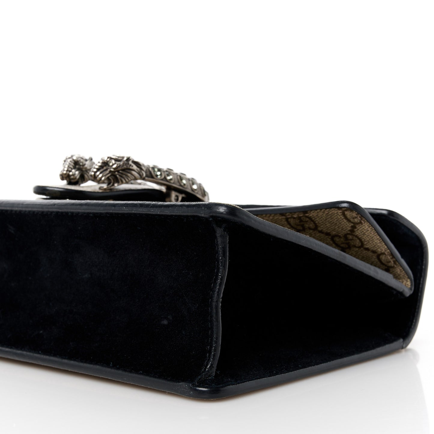 GG Supreme Monogram Suede Crystal Small Dionysus Shoulder Bag Beige Ebony Black