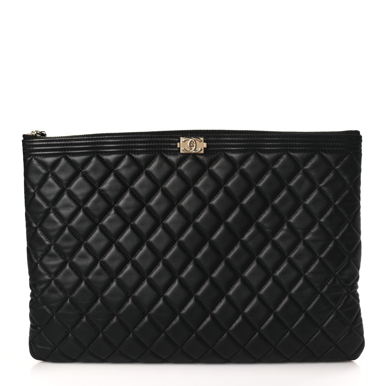Chanel Lambskin Quilted Large Boy Cosmetic Case Black 1 of 9