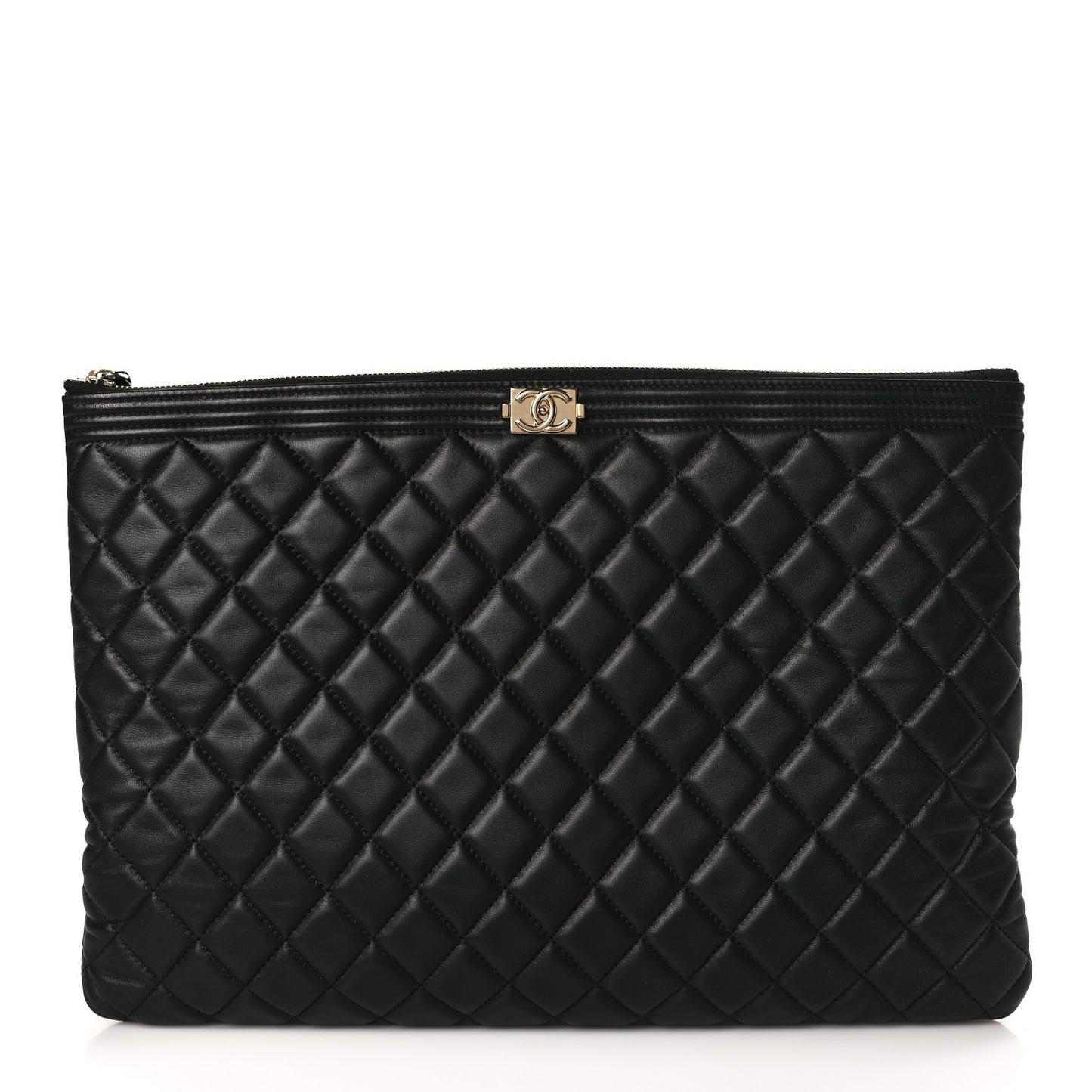 Lambskin Quilted Large Boy Cosmetic Case Black