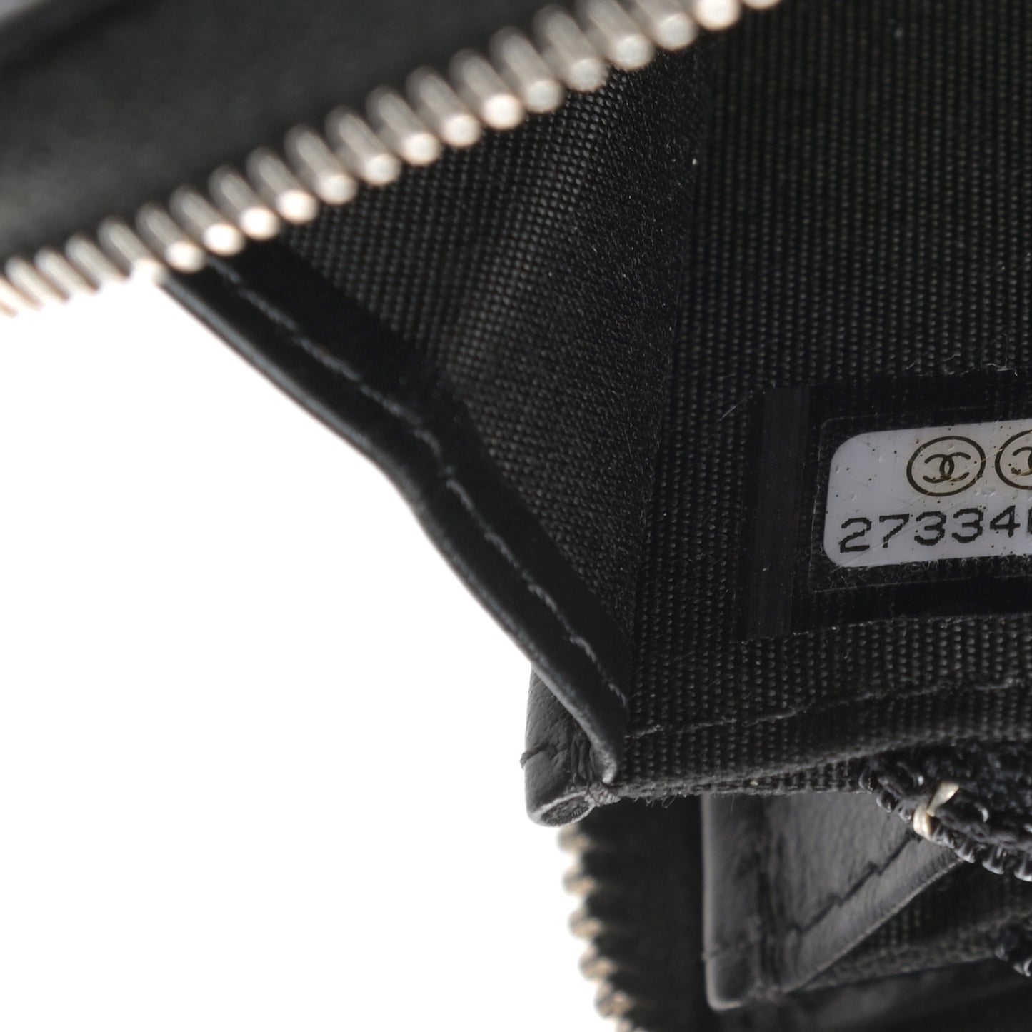 Goatskin Camellia Embossed Medium Zip Around Wallet Black