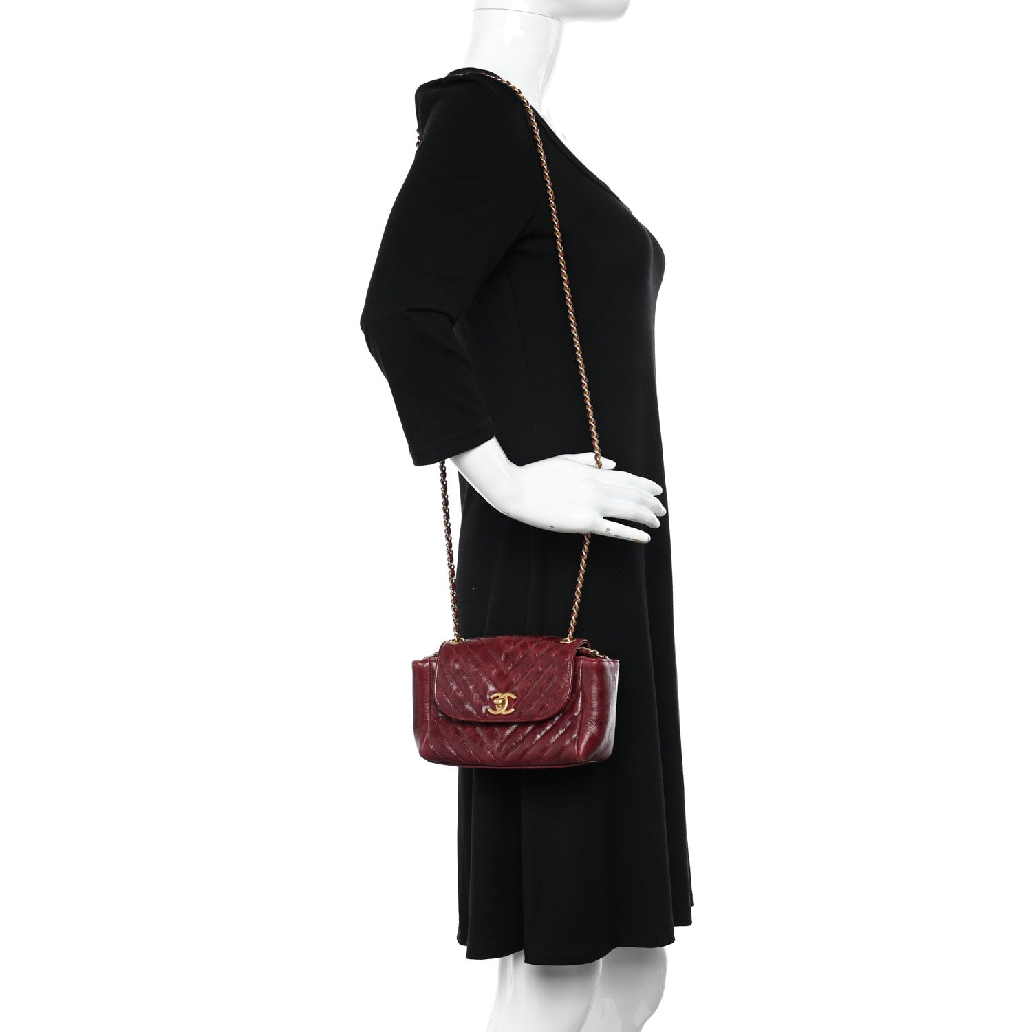 Chanel Glazed Calfskin Chevron Quilted Small Hampton Flap Burgundy 2 of 10