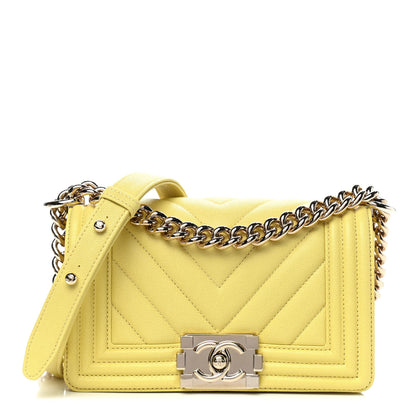 Chanel Caviar Chevron Quilted Small Boy Flap Yellow 1 of 9
