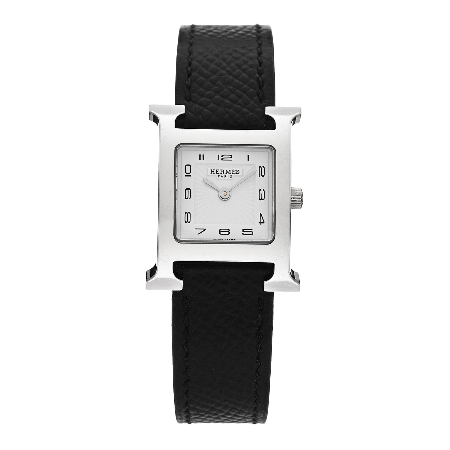 Hermes Stainless Steel Epsom 21mm Heure H Hour Quartz Watch Noir 1 of 5