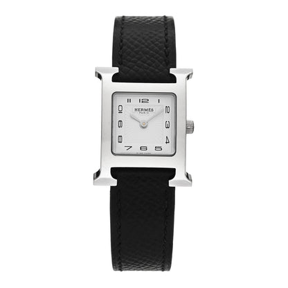 Hermes Stainless Steel Epsom 21mm Heure H Hour Quartz Watch Noir 1 of 5