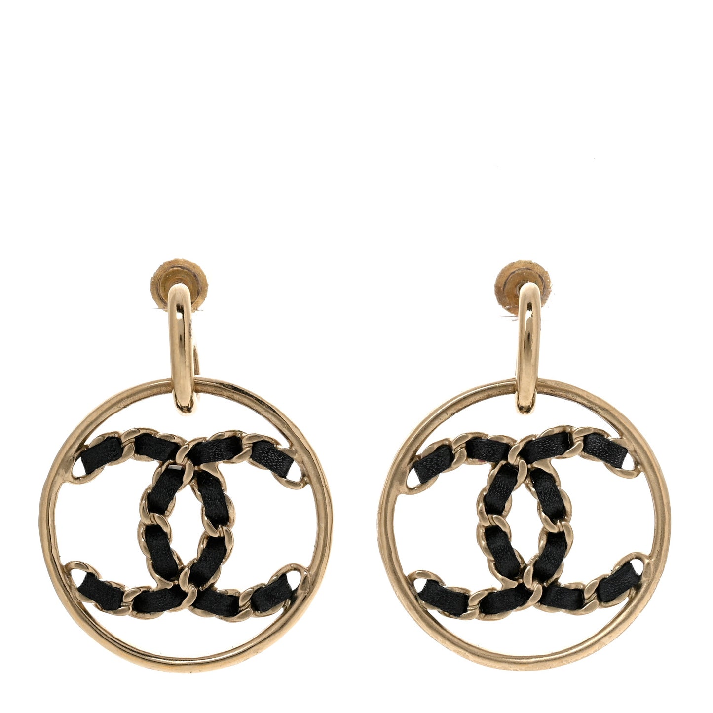 Lambskin High Society CC Round Drop Earrings Gold Black